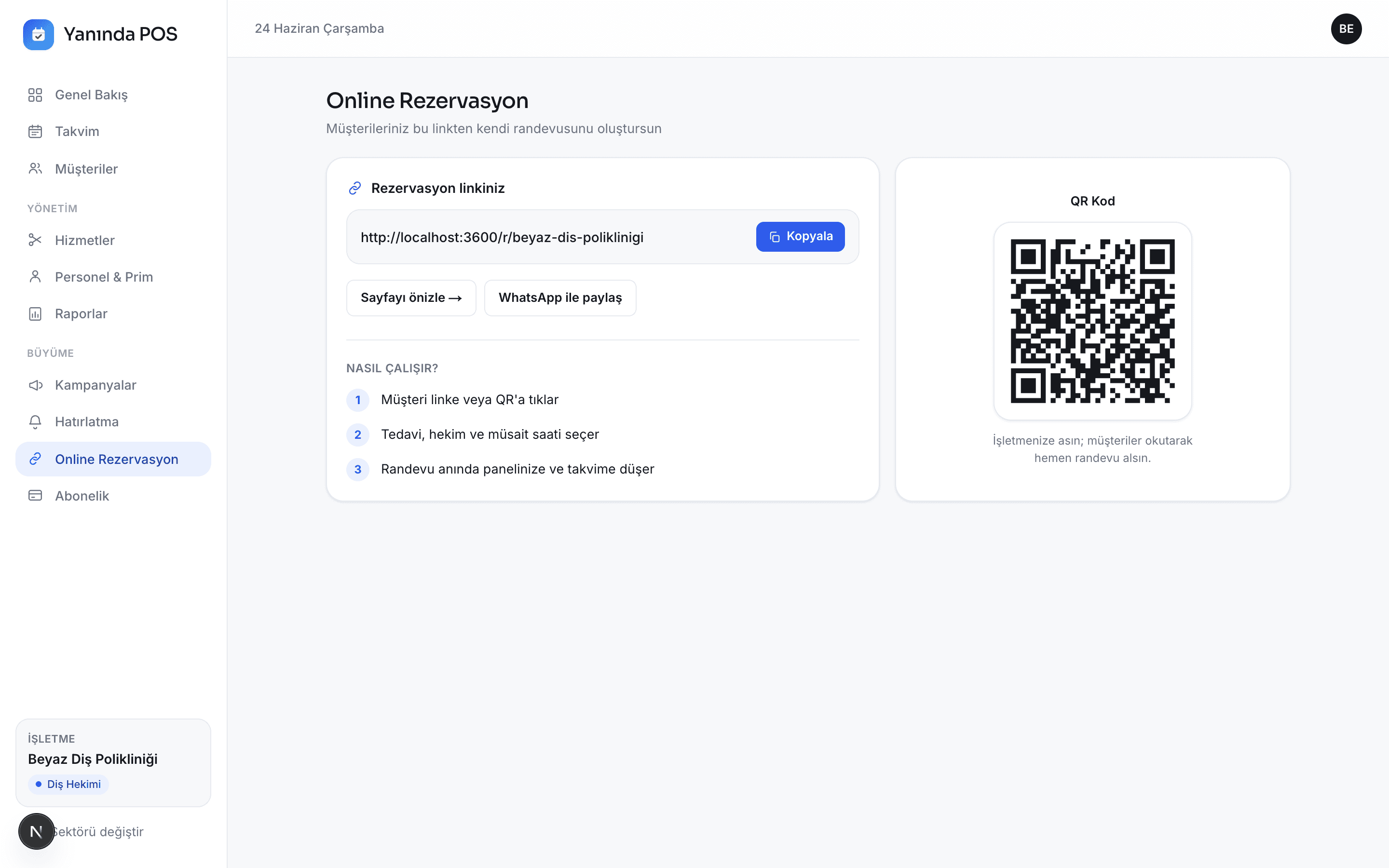 Online rezervasyon ve QR ile randevu alma