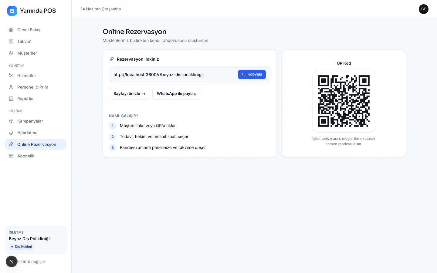 Online rezervasyon ve QR ile randevu alma